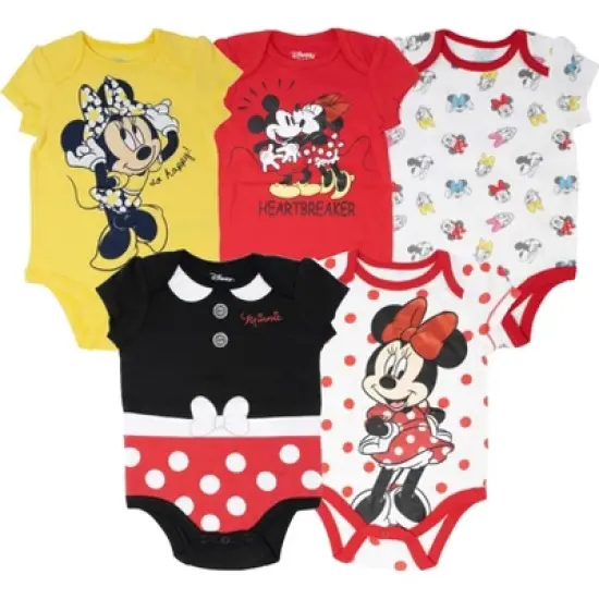 Disney Minnie Mouse Mickey Donald Duck Baby Girls 5 Pack Bodysuits Newborn to Infant image {9}