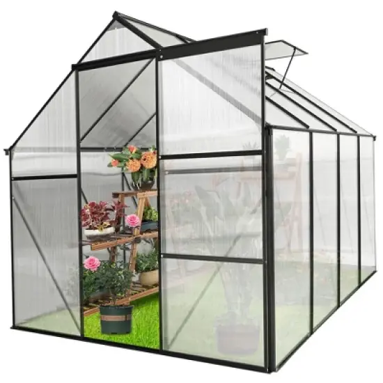6x8 FT Polycarbonate Greenhouse Raised Base and Anchor Aluminum Heavy Duty Walk image {1}