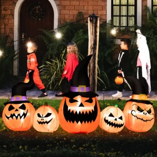 Tangkula Long Inflatable Pumpkin Family Waterproof Halloween Yard Decoration with Built-in LED Lights  Indoor & Outdoor Halloween Decor image {5}