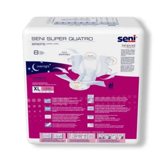 Seni Super Quatro Adult Incontinence Brief XL Heavy Absorbency Breathable / Overnight, S-XL08-BQ1, Severe image {4}
