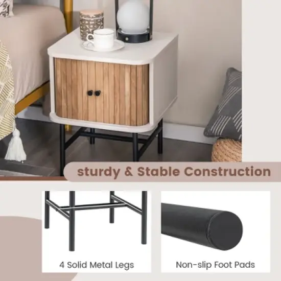 Tangkula Set of 2 Nightstand Compact Modern End Side Table w/ Sliding Doors image {6}