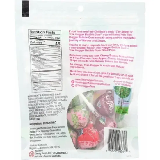 Tree Hugger Natural Bubble Gum Filled Pops - Case of 6/5.07 oz image {2}
