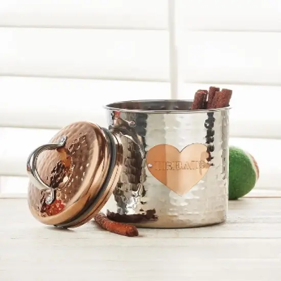 Amici Pet Rosie Silver/Rose Gold Metal Treats Canister 2 Size Set, Pet Food Storage Containers, Dog Food Jar with Lid,38 & 104 Ounce image {3}