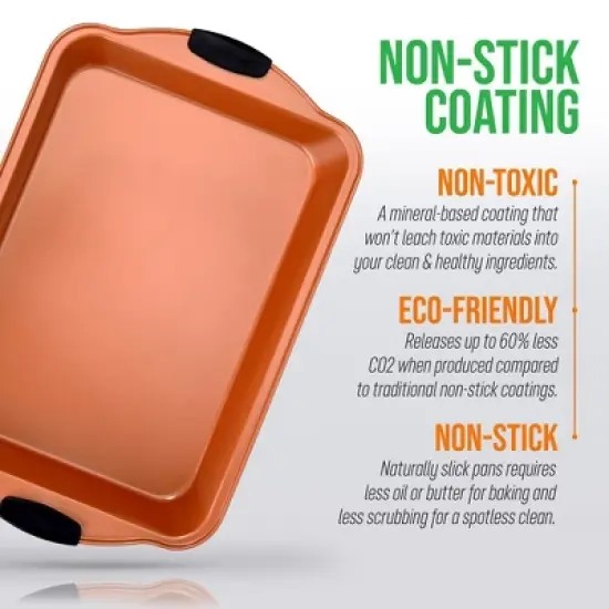 NutriChef 10&rdquo; Non Stick Cake Square Pan, Deluxe Gold Carbon Steel Pan with Blue Silicone Handles image {5}