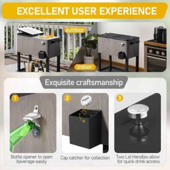 Karl Home 80 QT Wood Grain Patio Cooler Cart image {2}