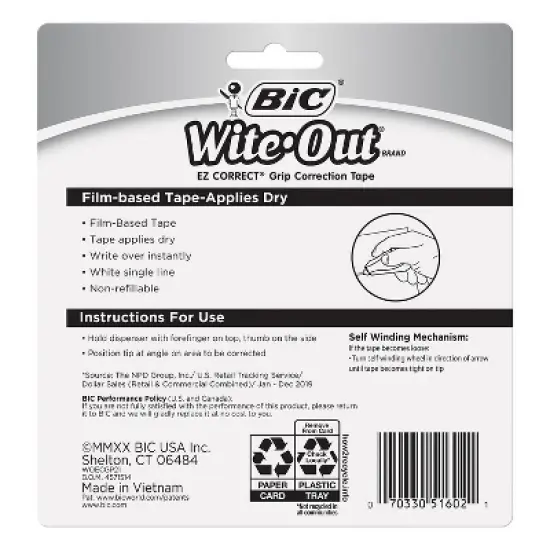 Bic Wite-Out EZ Correct Grip Correction Tape NonRefill 1/6" x 402" 2/Pk WOECGP21 image {3}