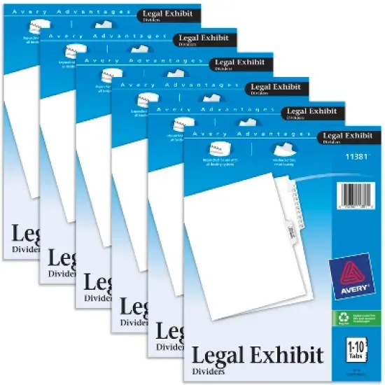 Avery Legal Exhibit Binder Dividers, Preprinted 1-10 and Table of Contents Side Tabs, Unpunched Letter Size, 1 Set Collated, 6 Sets per Pack (11381) image {7}