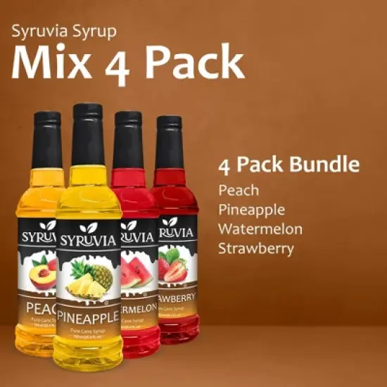 Syruvia Coffee Flavors Variety Pack: Peach, Pineapple, Watermelon & Strawberry 25.4 fl oz Syrup image {5}
