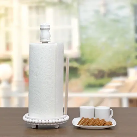 AuldHome Design Farmhouse Paper Towel Holder; Wood Beaded Rustic Countertop Dispenser image {5}