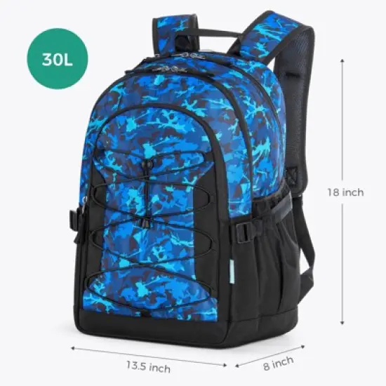 Backpack for Boys, Camo School Backpack for Teen Boys Kids Large Bookbag 18 Inch, Blue image {1}