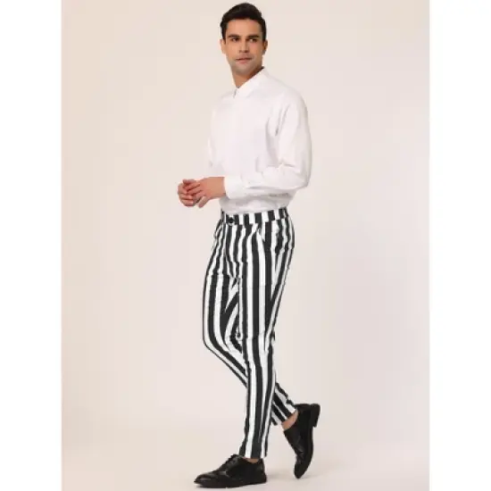 Lars Amadeus Men's Striped Casual Color Block Pants image {3}