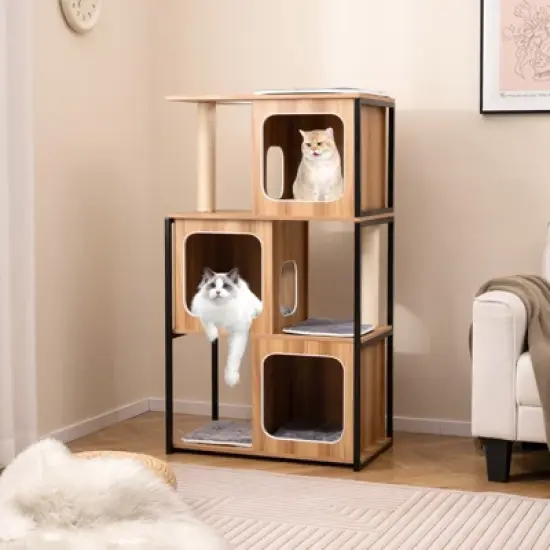 Tangkula Modern Cat Tree for Indoor Kittens Cat Tower House w/ Metal Frame Large Platform image {1}