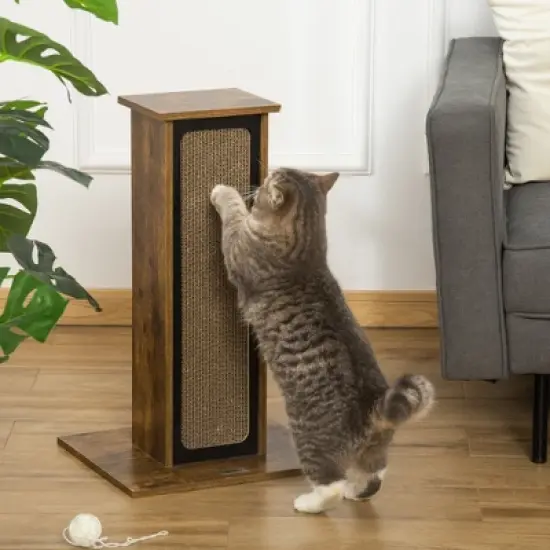 PawHut Scratching Post with Corrugated Paper and Sisal Scratch Board, Pet Furniture with a Replace Paper Board, Brown image {2}