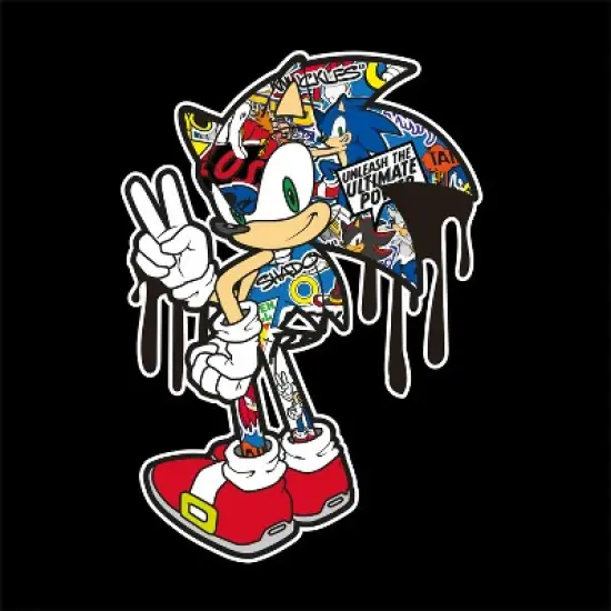 Bioworld Sonic The Hedgehog Street Art Portrait Youth Black Crew Neck Sweatshirt image {1}