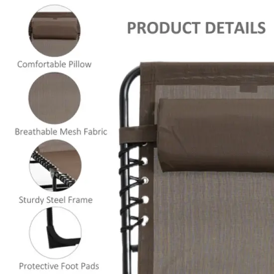 TIRAMISUBEST Adjustable Reclining Chaise Lounge - Portable Folding Sun Lounger with Removable Pillow, Outdoor Camping Chair (Brown) image {5}