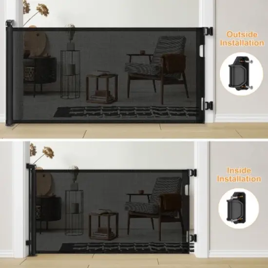 Lirago Retractable Baby Gate for Stairs with Door Pressure Mounted Walk Through Gate for Dogs Extends Wide for Indoor Outdoor Use Black image {3}