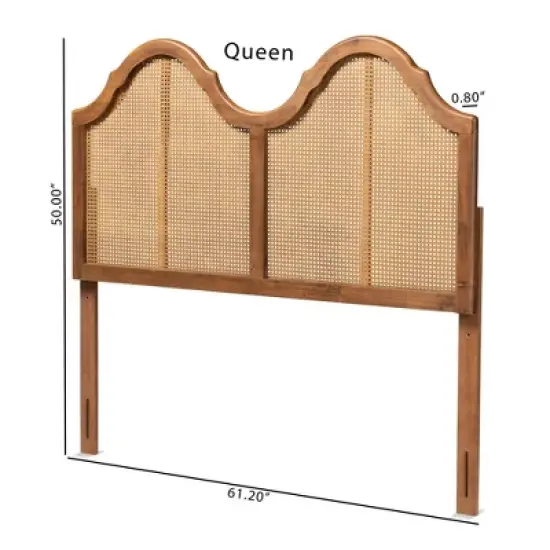 Hazel Vintage Wood and Synthetic Rattan Arched Headboard Walnut - Baxton Studio image {6}