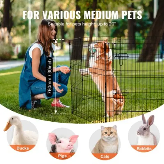 VEVOR Dog Playpen, 8 Pcs 30"H x 24"W Panels Foldable Metal Pet Exercise Pen, Dog Fence Indoor and Outdoor Pen with Door, 600D Oxford Fabric Bottom Pad image {3}