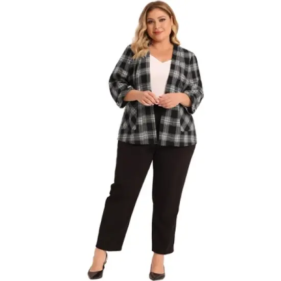 Agnes Orinda Women's Plus Size Plaid 3/4 Sleeves Work Office Blazers Jacket Suits image {2}