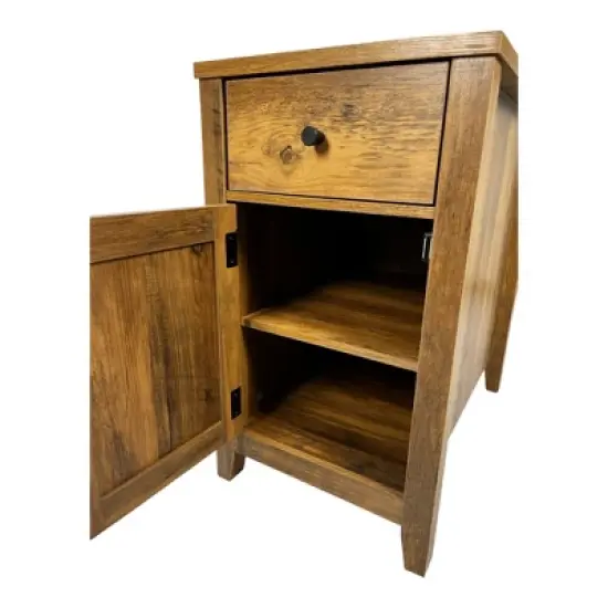 Gulches Farmhouse End Table Bedside Table with Charging Station,Night Stand with Barn Door & Drawer, Storage for Bedroom Living Room, Brown image {1}