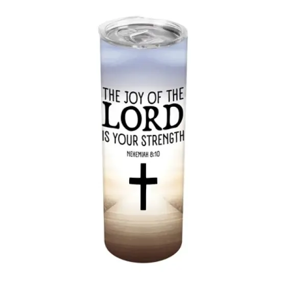 Elanze Designs The Joy of the Lord Is Your Strength Nehemiah 8:10 Cross 20 ounce Stainless Steel Travel Tumbler with Lid For Your On The Go Beverages image {5}