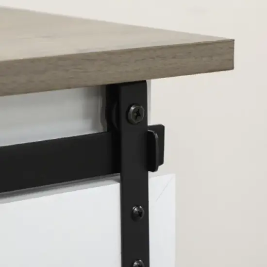 HOMCOM Farmhouse Kitchen Sideboard, Buffet Cabinet with Sliding Barn Door and Adjustable Shelves for Living Room image {5}