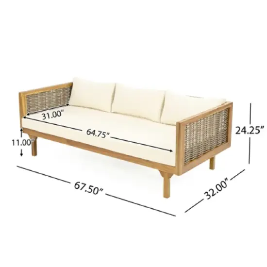 DSVIMOY Daybed, 3 Seater Daybed Conversation Set with Rattan Arms, Beige, 67.5"*32"*24.25" image {2}