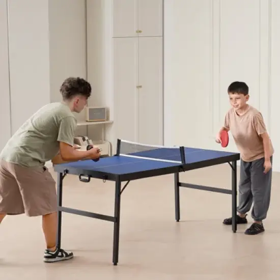 VEVOR Ping Pong Table, Mid-Size Table Tennis Game, Indoor MDF Table Tennis Table, Foldable Portable Complete Ping Pong Table Set with Net, 2 Paddles image {1}
