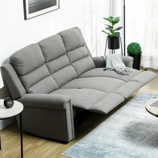 HOMCOM Recliner Sofa Couch with Easy Pull Handles and Adjustable Footrest, 3 Seater Sofa Modern Couch, Gray image {1}