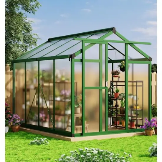 6x8 FT Large Aluminum Greenhouses Heavy Duty Polycarbonate Walk-in Green Houses with Roof Vent for Winter Garden image {8}