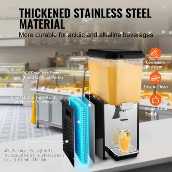 VEVOR Commercial Beverage Dispenser, 18 L Juice Dispenser, 300W 304 Stainless Steel Food Grade Drink Machine with 45&deg;F-54&deg;F Cooling Temperature image {4}