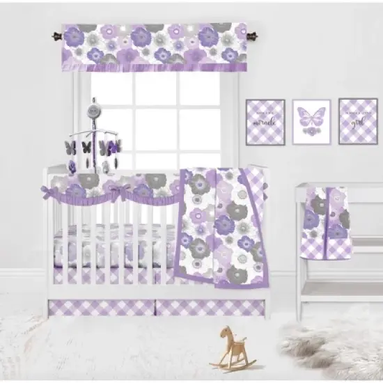 Bacati - Watercolor Floral Purple Gray Long Side Crib Rail Guard Cover image {5}
