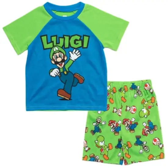 SUPER MARIO Nintendo Yoshi Luigi Pajama Shirt and Shorts Sleep Set Toddler  image {8}