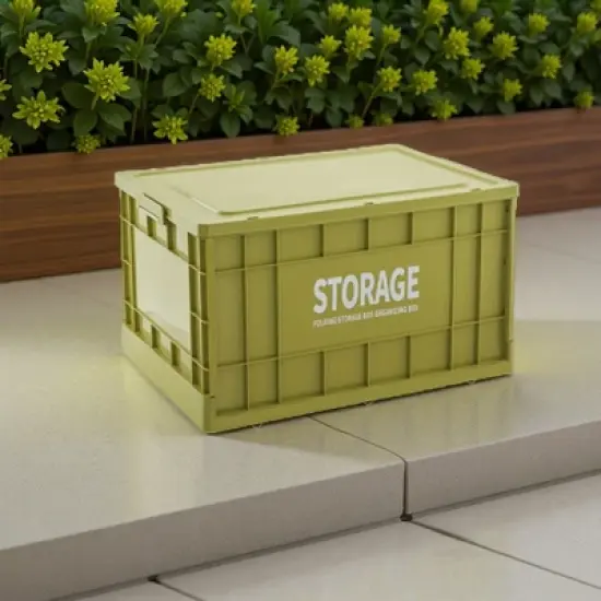 Syemin Deck Boxes 90L Storage Bins with Lids, Totes for Storage Stackable Collapsible Storage Bin Waterproof Storage Box, Green, 24.02"*16.73"*13.78" image {2}