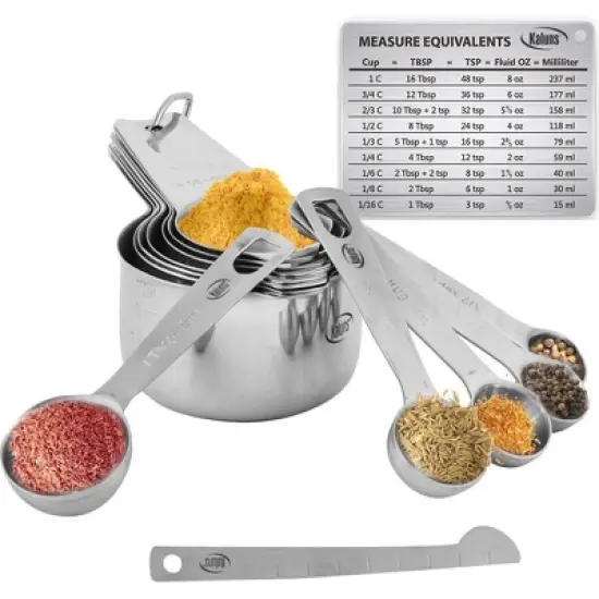Kaluns Measuring Cups and Spoons Set, 16 Piece, Stainless Steel image {1}