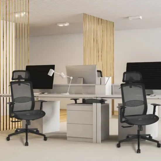 Tangkula High Back Mesh Office Chair Ergonomic Executive Chair Swivel Computer Task Chair w/ Headrest Black/ Gray image {1}