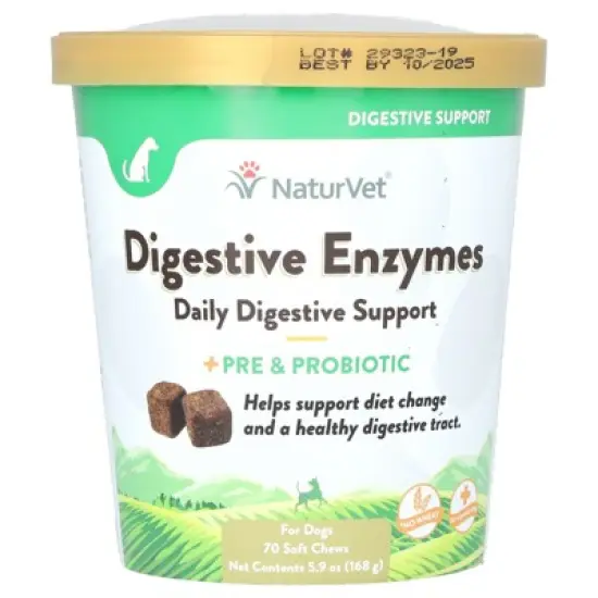 NaturVet Digestive Enzymes Daily Digestive Support + Pre and Probiotic, For Dogs, 70 Soft Chews, 5.9 oz (168 g) image {4}