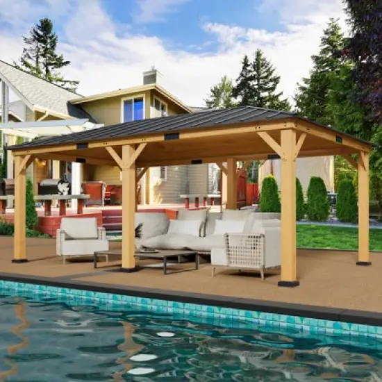 EROMMY 20 Ft. W x 12 Ft. D Solid Wood Patio Gazebo image {8}