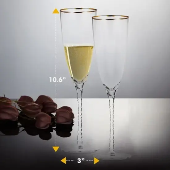 Berkware Luxurious Long Twisted Stem Champagne Flutes with 14k Gold Rim - 10.6oz image {2}