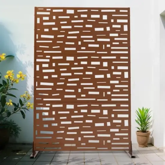 Wooakway 72 in. H x 35 in. W Outdoor Rectangle Metal Privacy Screen Garden Fence Panel Freestanding Patio Decorative Screen for Yard image {1}