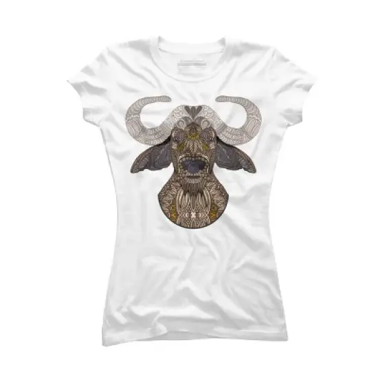 Junior's Design By Humans African Buffalo By myartlovepassion T-Shirt image {5}