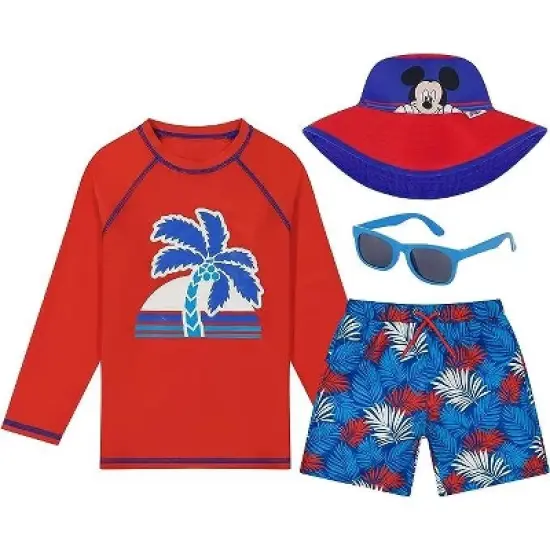 Mickey Mouse/Paw Patrol Boy's 4-Piece Kids Set, Long Sleeves Rash Guard Swim Shorts, Sunglasses & Bucket Hat (Ages 3-8) image {3}