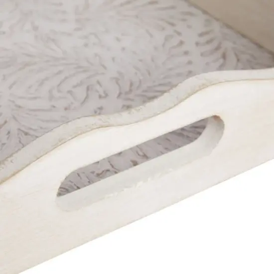 Juvale 2-Pack Rustic Wood Coffee Table Serving Tray with Handles for Ottoman, White Floral image {5}