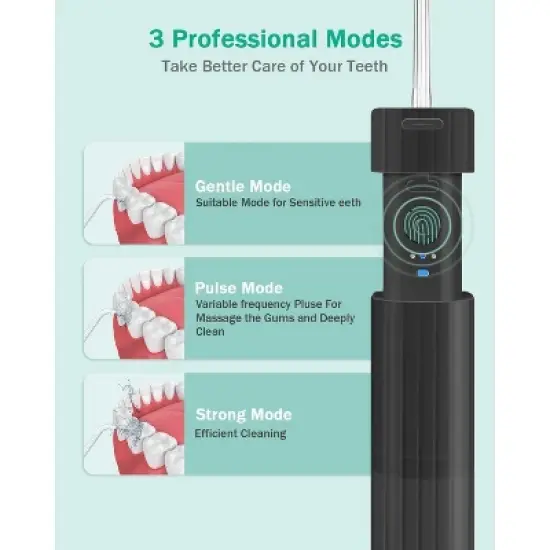 Initio Portable Water Flosser - 4 Nozzle Types, 3 Modes, IPX7 Waterproof, 1100mAh Battery, Essential for Travel Oral Care image {2}