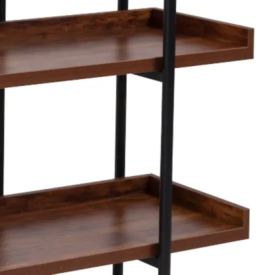 Flash Furniture Mayfair 3 Shelf 35"H Storage Display Unit Bookcase with Black Metal Frame in Rustic Wood Grain Finish image {5}