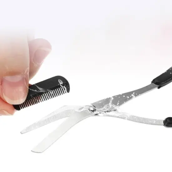 Unique Bargains Portable Stainless Steel Eyebrow Trimmer Scissors with Comb 1 Pc image {4}