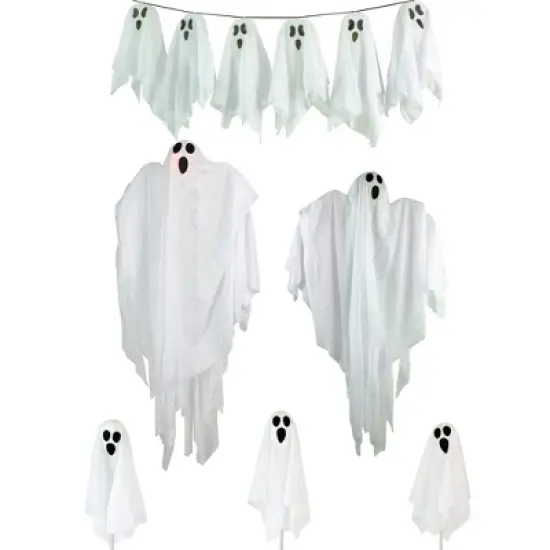 Northlight Lighted Ghost Family Halloween Outdoor Decorations - Multicolor Lights - 6pc image {1}
