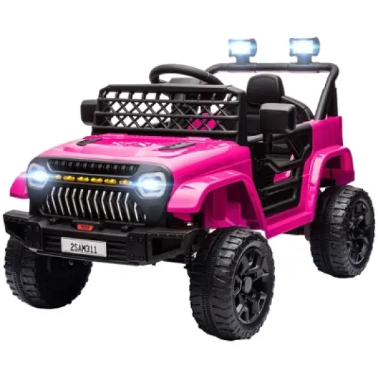 Qaba 12V Ride On Truck, Battery Powered Kids Electric Car with Spring Suspension, Remote, 3 Speeds, LED Headlights, Horn, USB Music image {3}