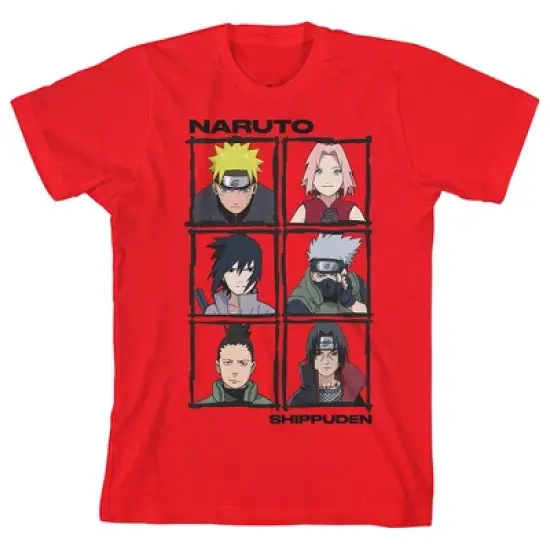 Naruto Shippuden Anime Characters Youth Boys Red Graphic Tee image {1}