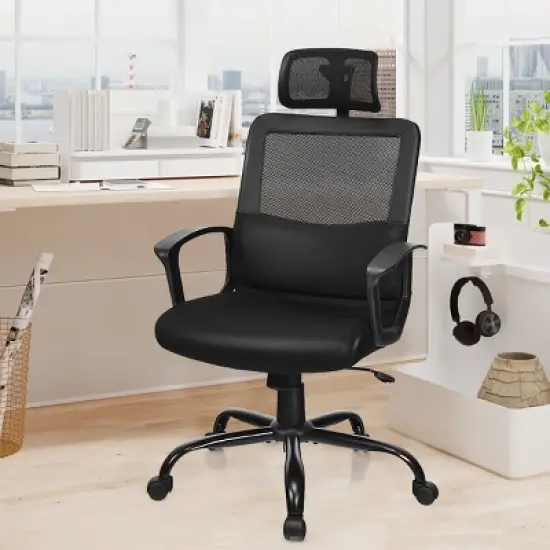 Costway Mesh Office Chair High Back Ergonomic Swivel Chair w/ Lumbar Support & Headrest image {3}
